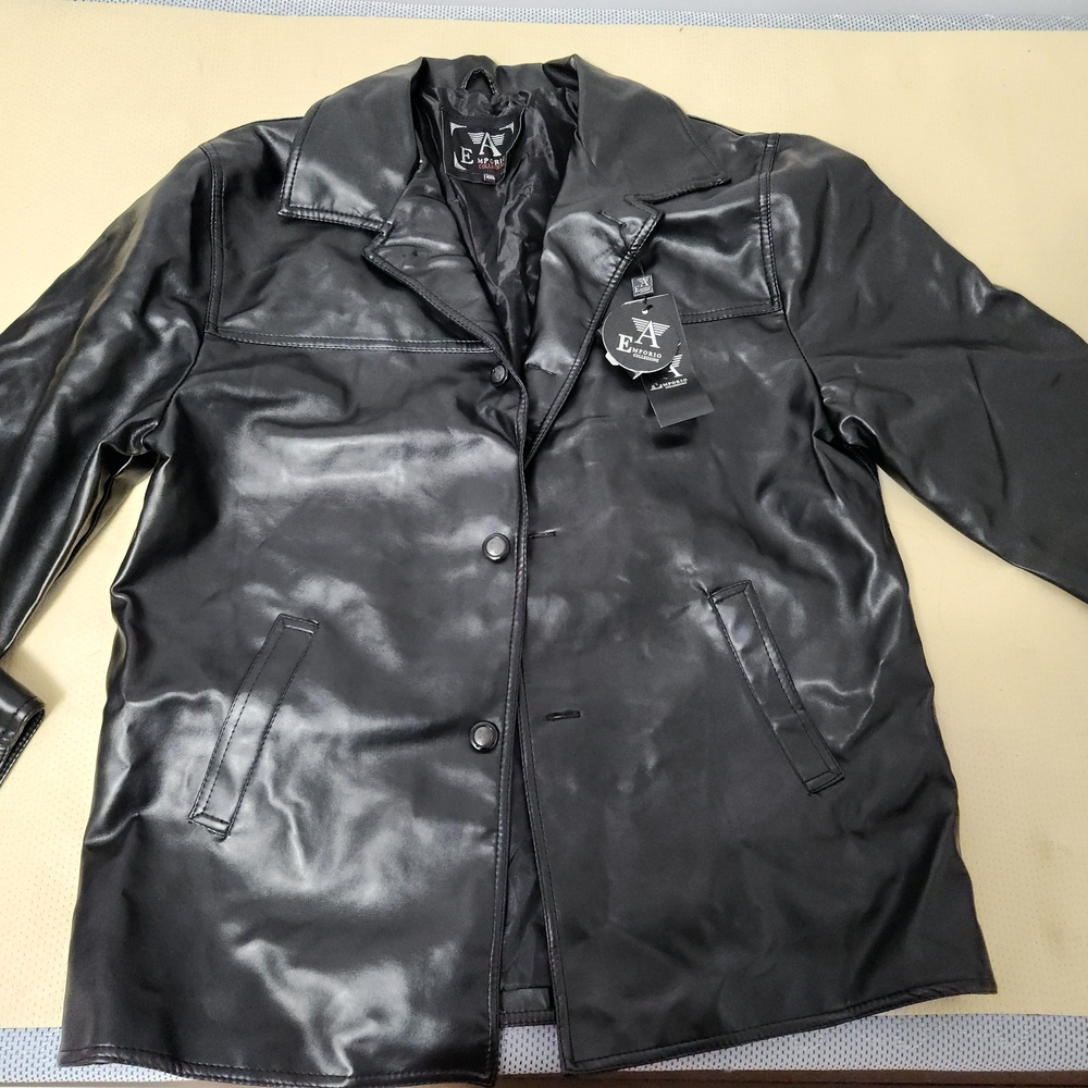 A Emporio Collezione Men Black Faux Leather Jacket